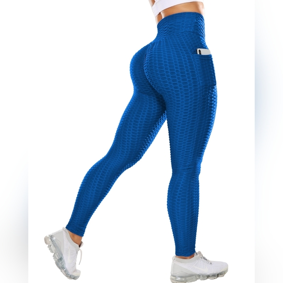 3 Pack Women's Pocket Texture Scrunch Leggings Comfy Bubble Casual Active Wear - Picture 4 of 6